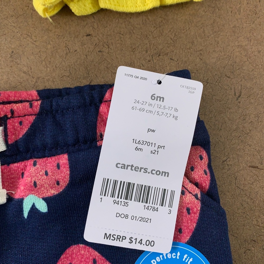 Carter's Baby Size 6 Months Blue Strawberry Shorts & Yellow Romper 2 Pieces NWT - Picture 3 of 6